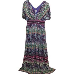 Rabbit Rabbit Rabbit Boho Floral Print Maxi Dress Size 10 V Neck Flutter Sleeve